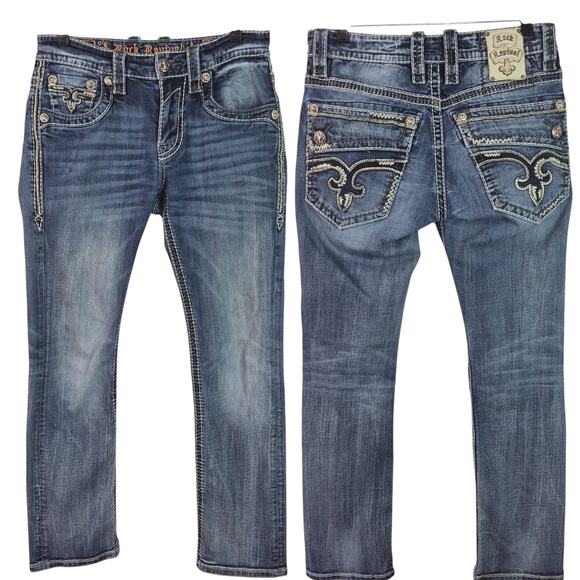 Rock Revival Heavy Stitch Denim Bling Jeans Daegan Straight Mid Rise 31 x 30 - Picture 1 of 5